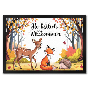 Herbstlich Willkommen Fußmatte in 35x50 cm mit Tieren des Waldes