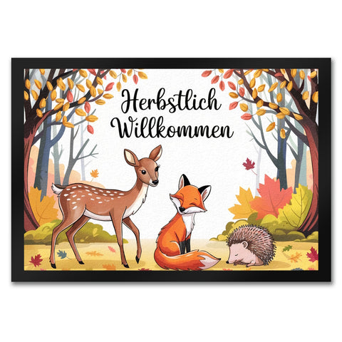 Herbstlich Willkommen Fußmatte in 35x50 cm mit Tieren des Waldes