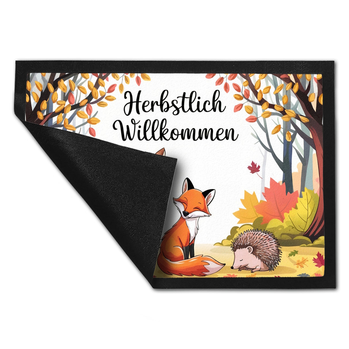 Herbstlich Willkommen Fußmatte in 35x50 cm mit Tieren des Waldes