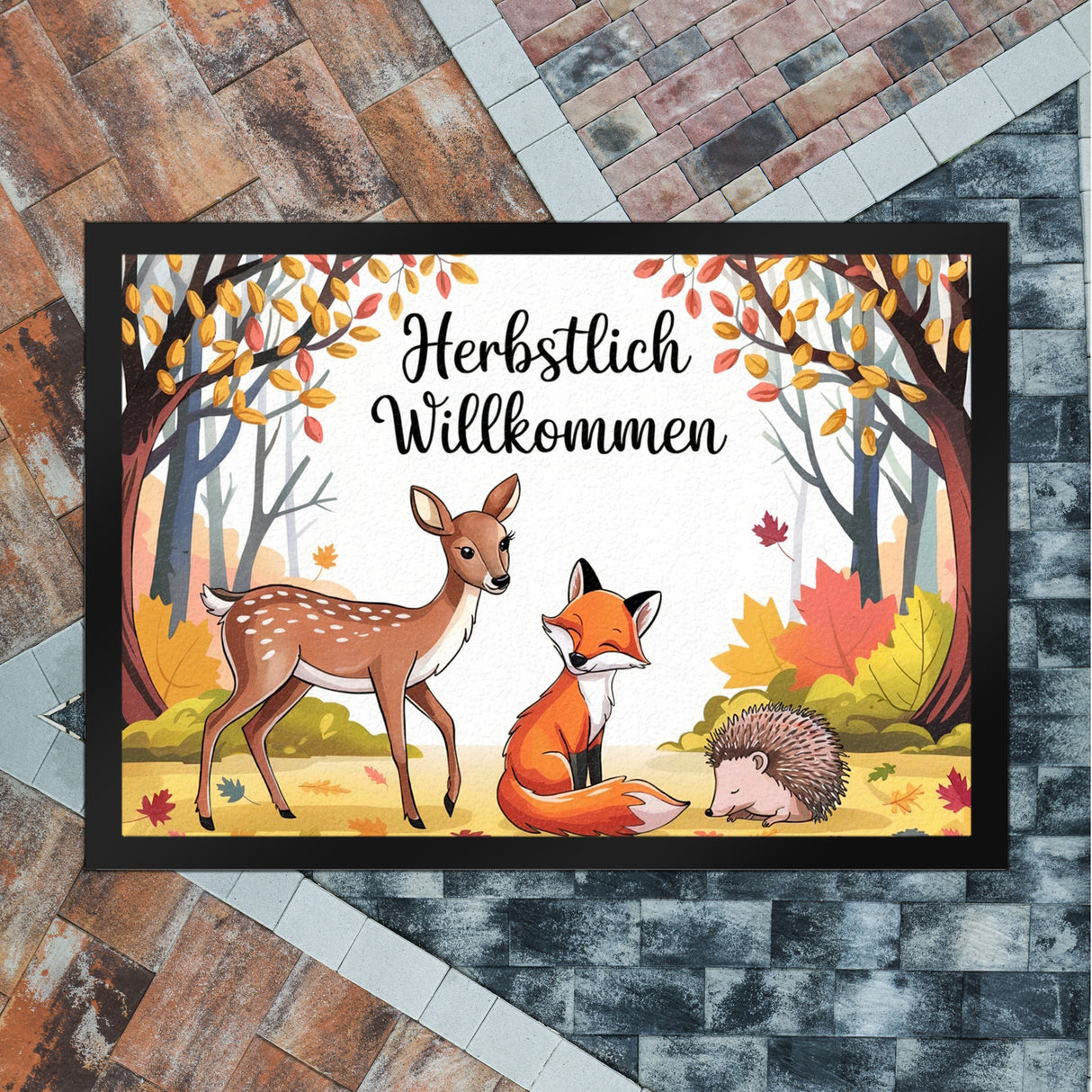 Herbstlich Willkommen Fußmatte in 35x50 cm mit Tieren des Waldes