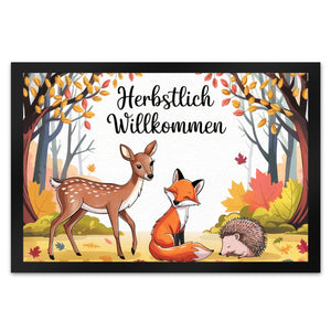 Herbstlich Willkommen Fußmatte in 35x50 cm mit Tieren des Waldes