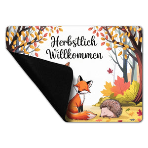 Herbstlich Willkommen Fußmatte in 35x50 cm ohne Rand mit Tieren des Waldes