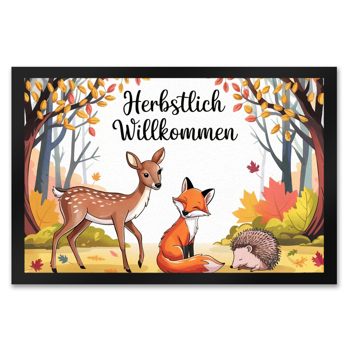 Herbstlich Willkommen Fußmatte in 35x50 cm mit Tieren des Waldes