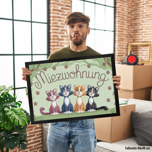 Vier farbige Katzen - Miezwohnung Fußmatte in 35x50 cm