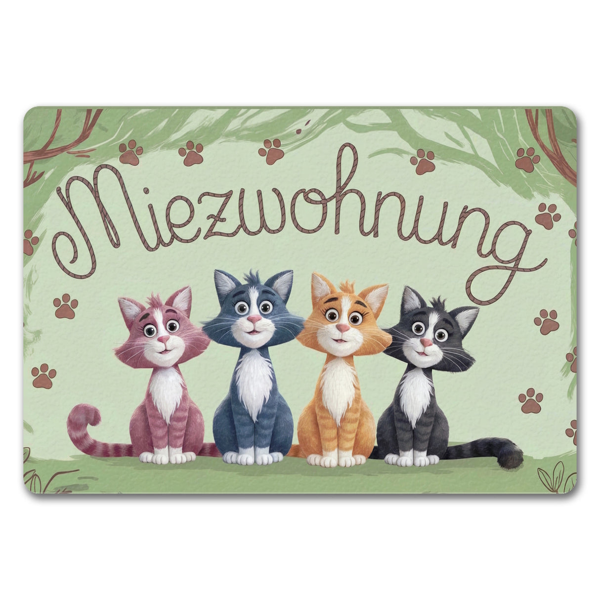 Vier farbige Katzen - Miezwohnung Fußmatte in 35x50 cm ohne Rand