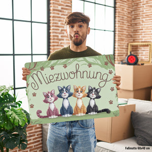 Vier farbige Katzen - Miezwohnung Fußmatte in 35x50 cm ohne Rand