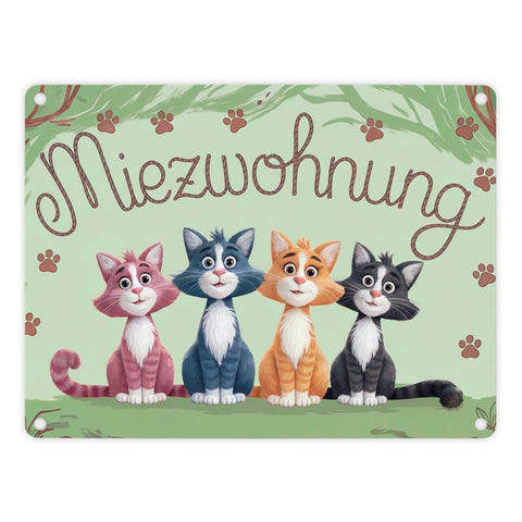 Vier farbige Katzen - Miezwohnung Metallschild in 15x20 cm