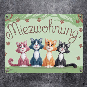 Vier farbige Katzen - Miezwohnung Metallschild in 15x20 cm