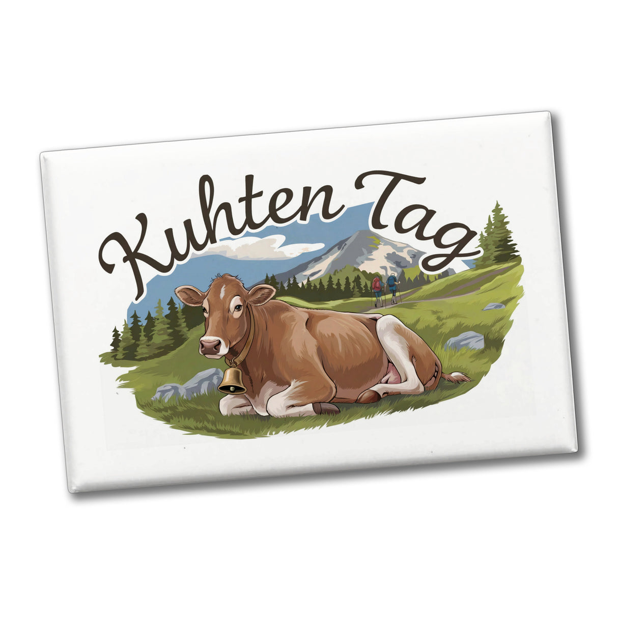 Braune Kuh auf Gras Souvenir Souvenir Magnet mit Spruch Kuhten Tag