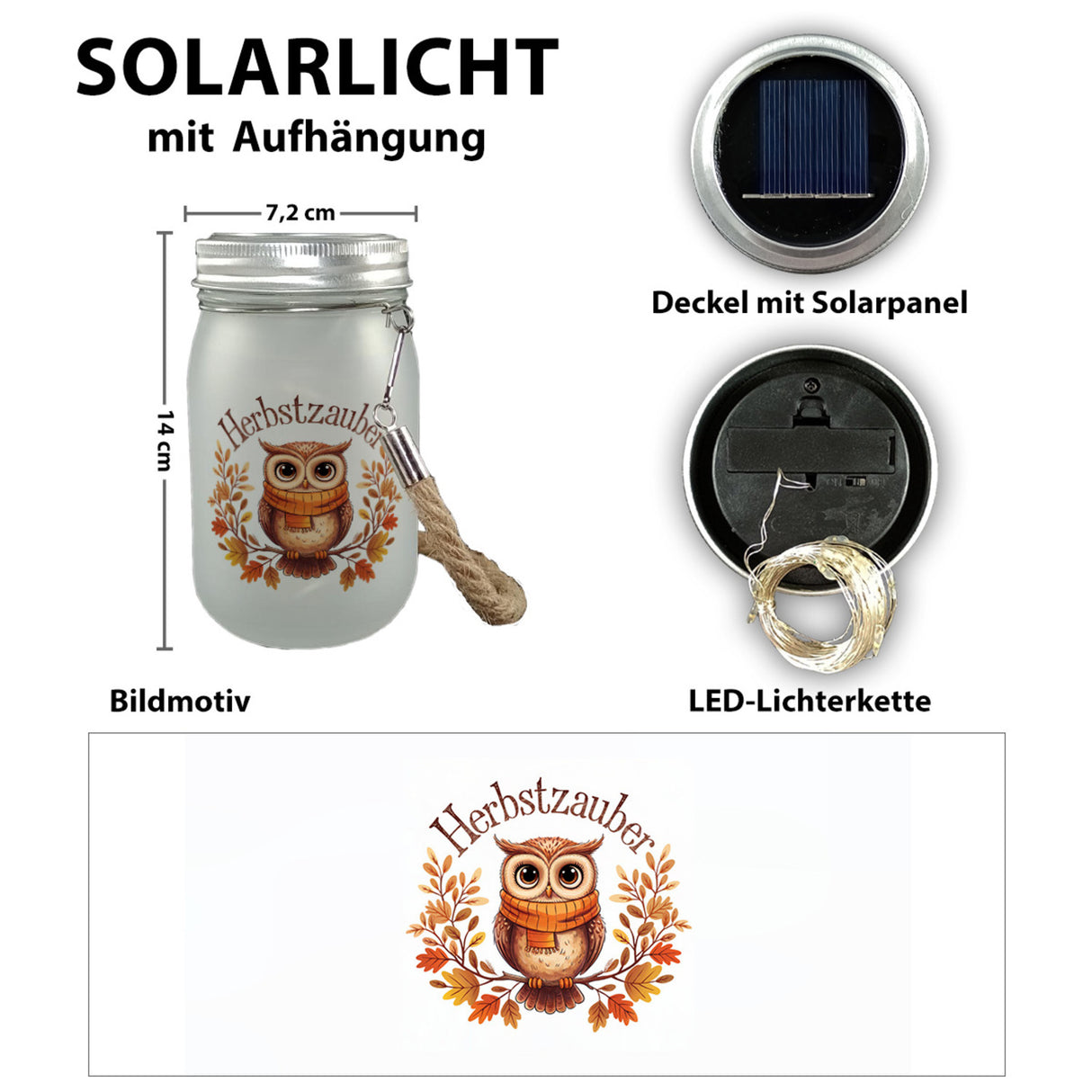 Niedliche Eule mit Schal Solarlicht - Herbstzauber