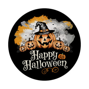 Großer Kürbis mit Hexenhut Magnet rund - Happy Halloween