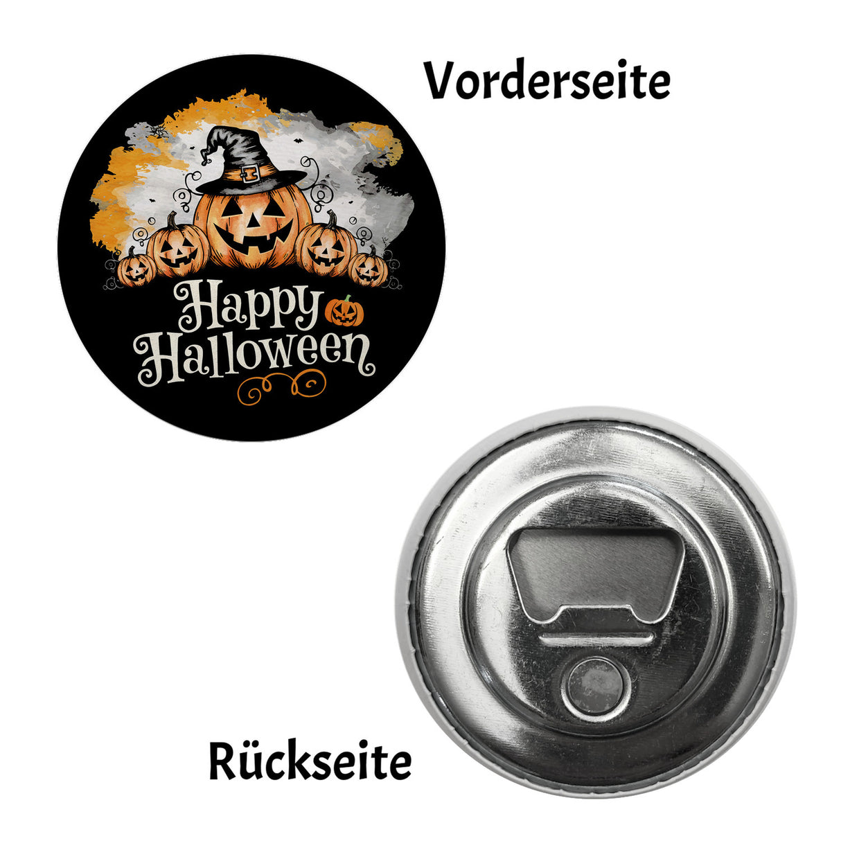 Großer Kürbis mit Hexenhut Magnet rund - Happy Halloween