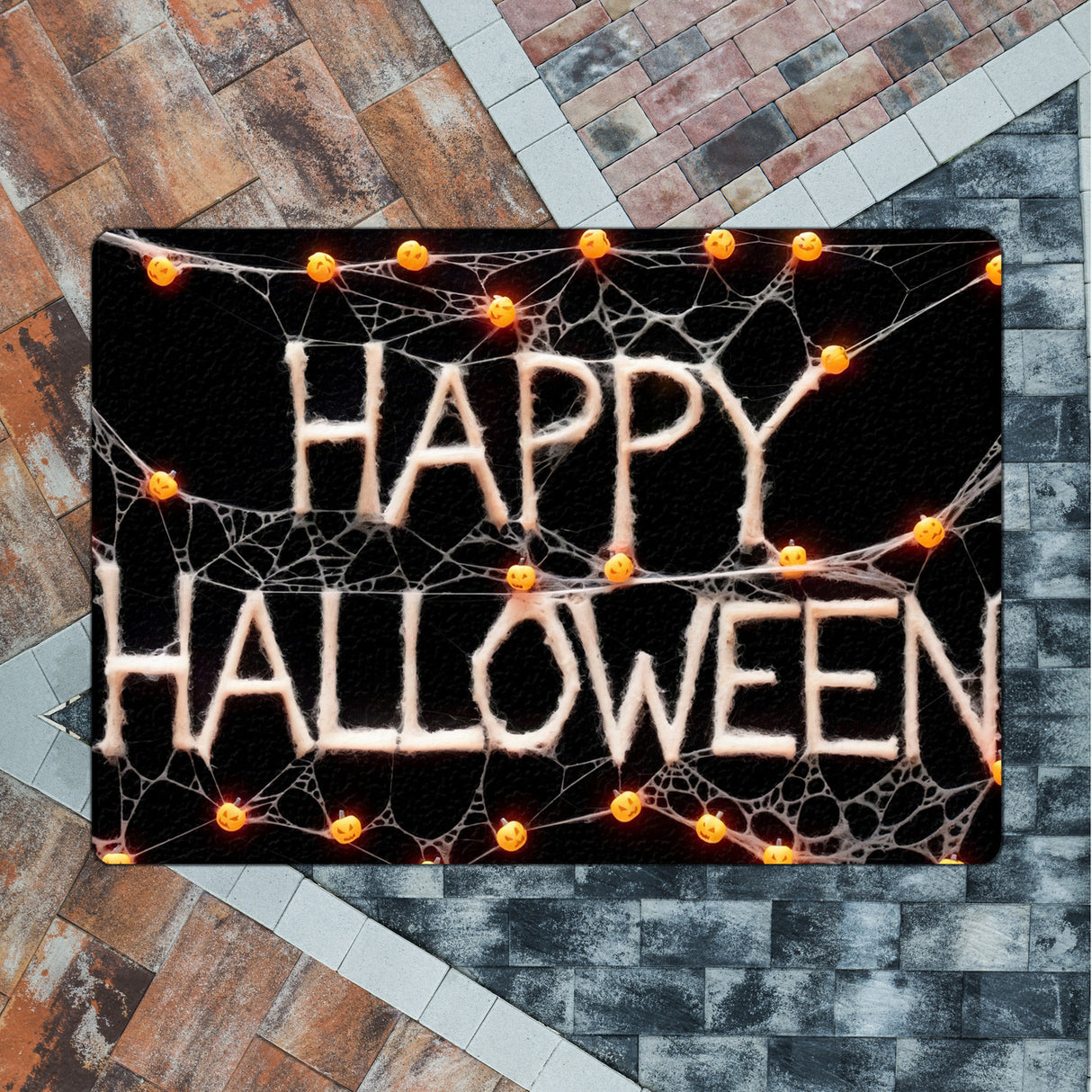 Happy Halloween Fußmatte in 35x50 cm ohne Rand mit Spinnennetzen