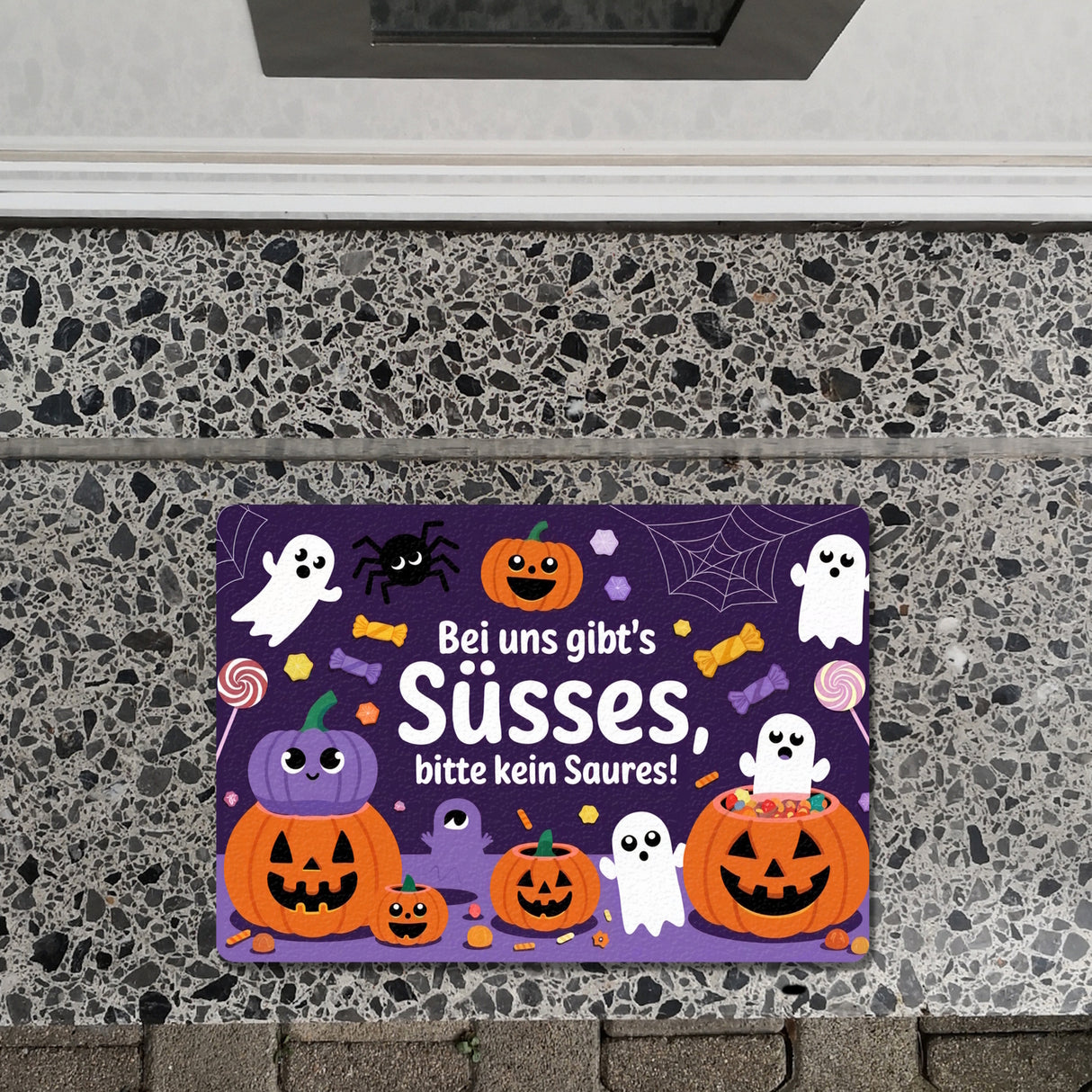 Hier gibts Süßes - Halloween Willkommen Fußmatte in 35x50 cm ohne Rand