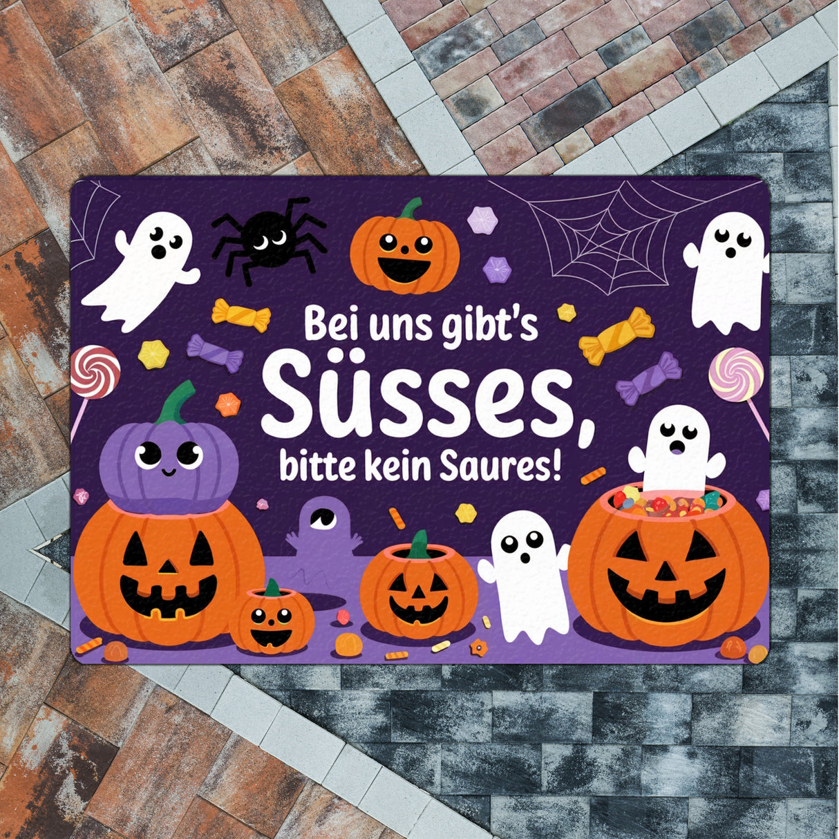 Hier gibts Süßes - Halloween Willkommen Fußmatte in 35x50 cm ohne Rand