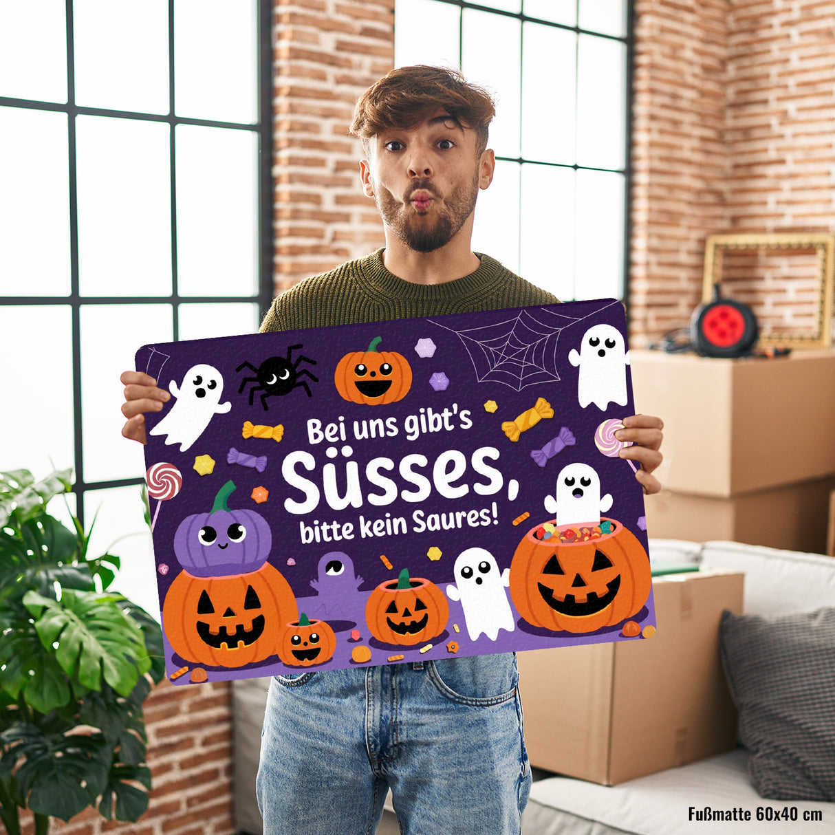 Hier gibts Süßes - Halloween Willkommen Fußmatte in 35x50 cm ohne Rand