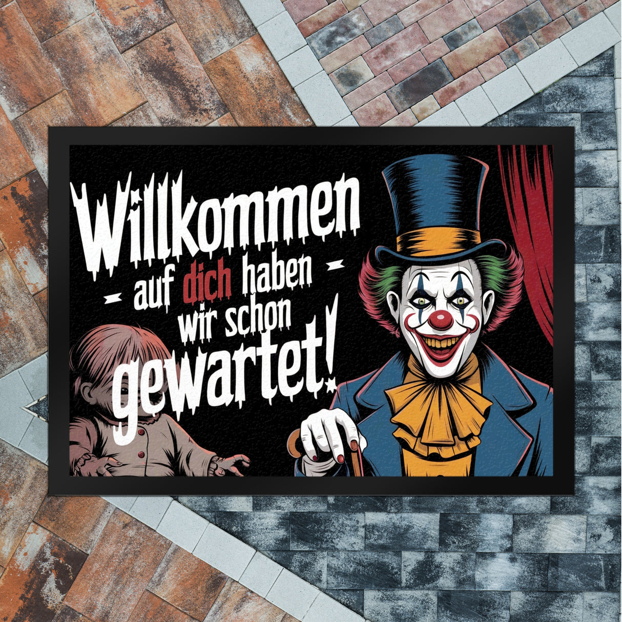 Horror Clown Fußmatte in 35x50 cm - Willkommen, auf dich haben wir schon gewartet