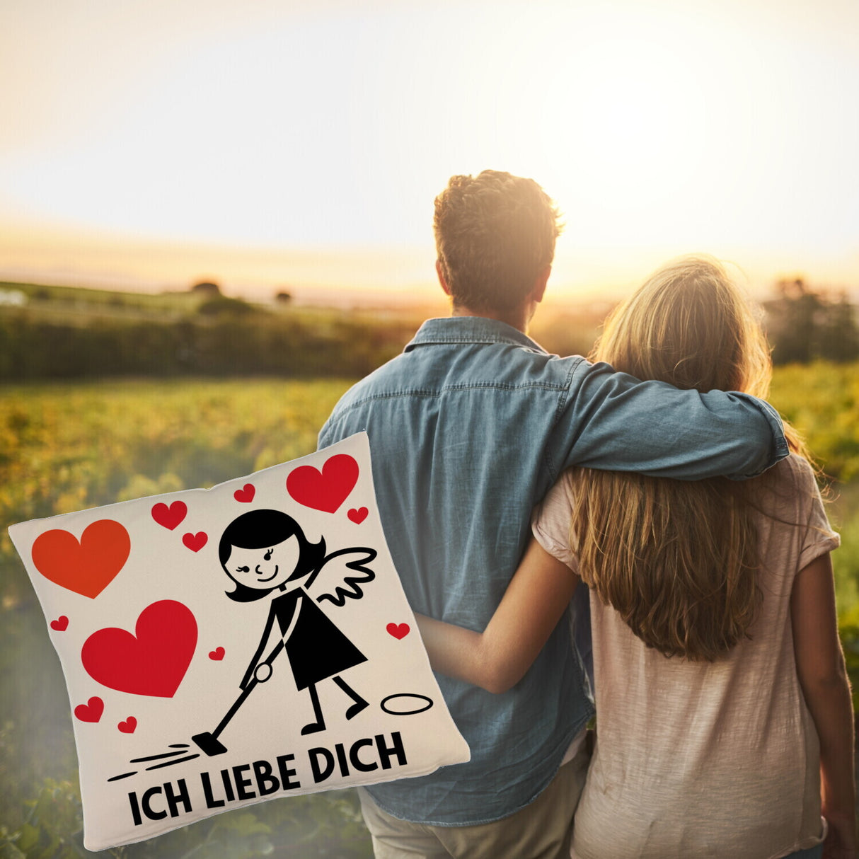 Engel beim Staubsaugen - Ich liebe dich - Kissen