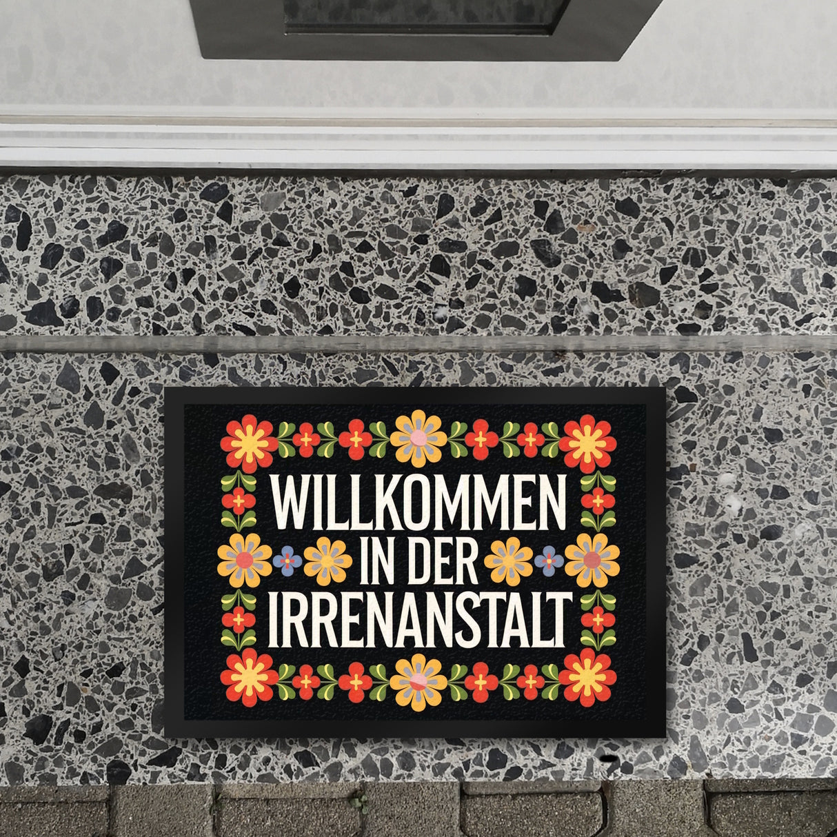 Willkommen in der Irrenanstalt Blumensprache Fußmatte in 35x50 cm im Retro-Stil