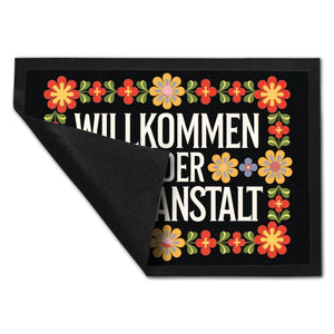 Willkommen in der Irrenanstalt Blumensprache Fußmatte in 35x50 cm im Retro-Stil