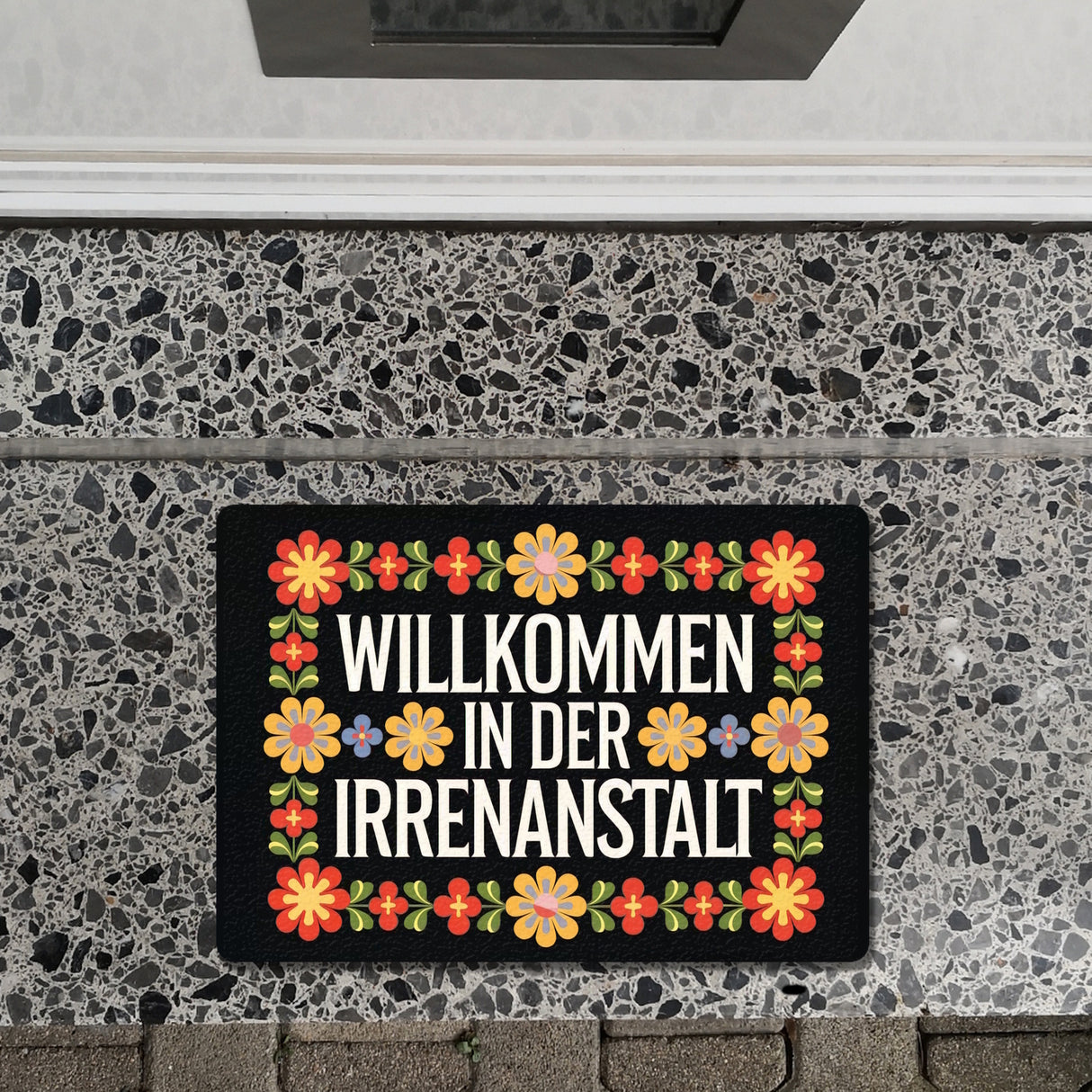 Willkommen in der Irrenanstalt Blumensprache Fußmatte in 35x50 cm ohne Rand im Retro-Stil