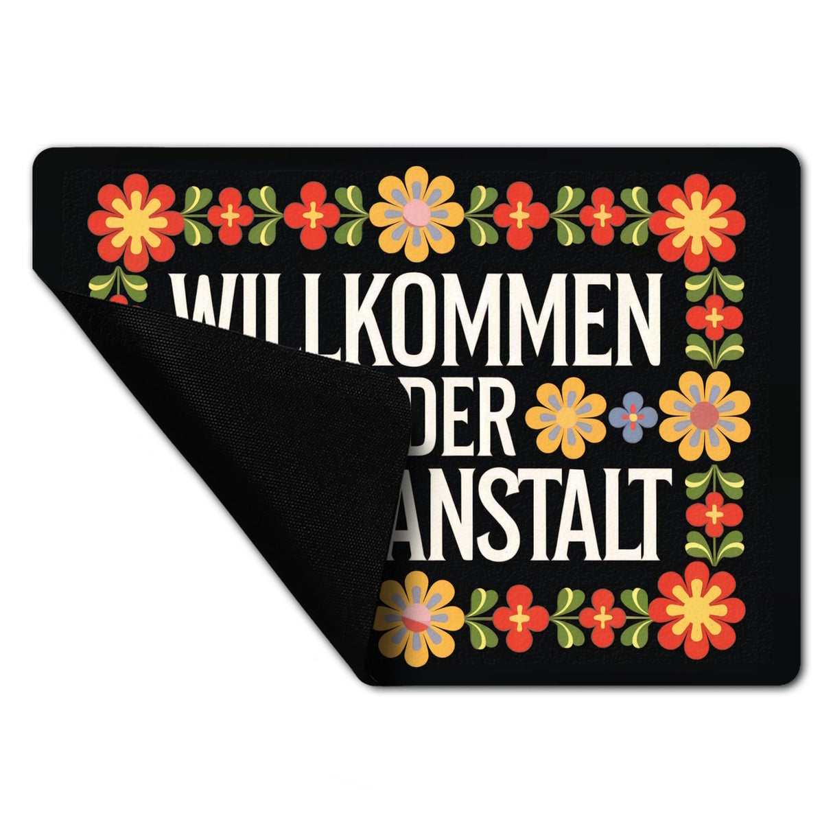 Willkommen in der Irrenanstalt Blumensprache Fußmatte in 35x50 cm ohne Rand im Retro-Stil