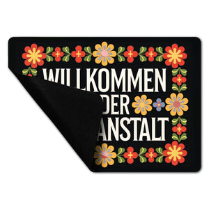 Willkommen in der Irrenanstalt Blumensprache Fußmatte in 35x50 cm ohne Rand im Retro-Stil