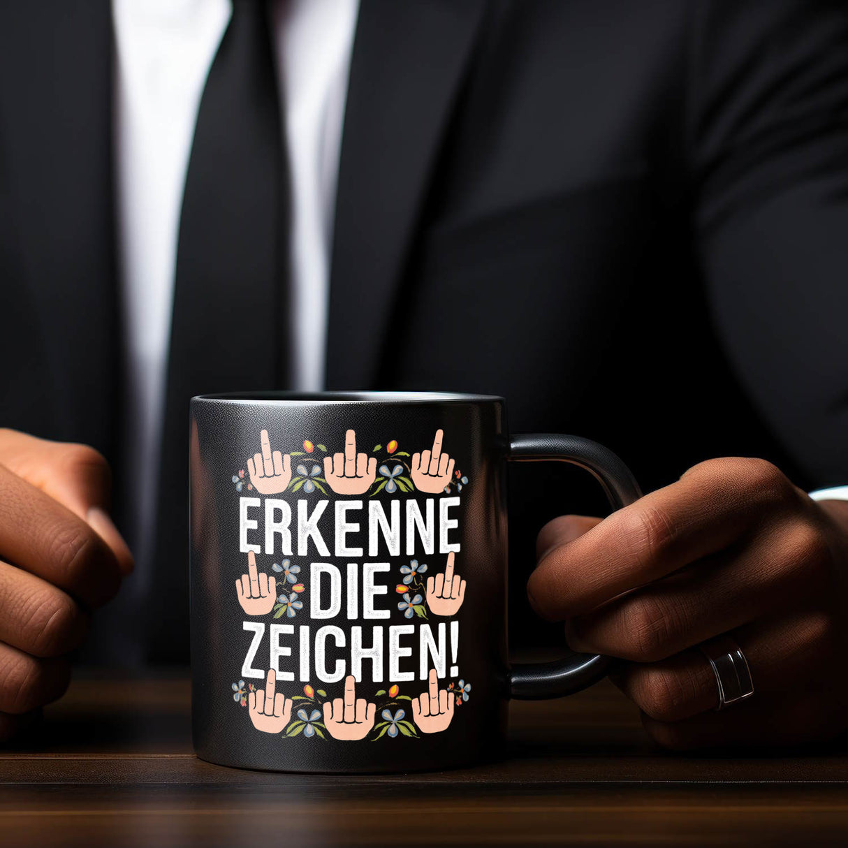 Erkenne die Zeichen Blumensprache Tasse mit Mittelfingern