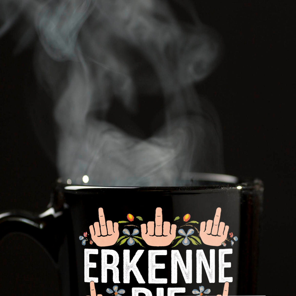 Erkenne die Zeichen Blumensprache Tasse mit Mittelfingern