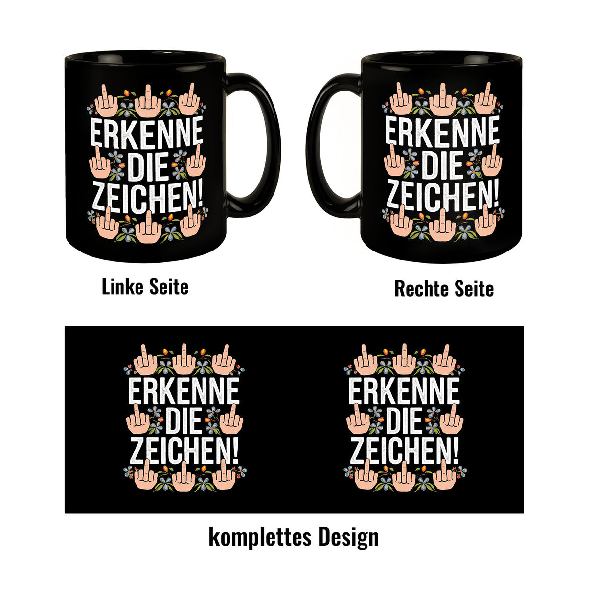 Erkenne die Zeichen Blumensprache Tasse mit Mittelfingern