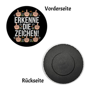 Erkenne die Zeichen Blumensprache Magnet rund mit Mittelfingern