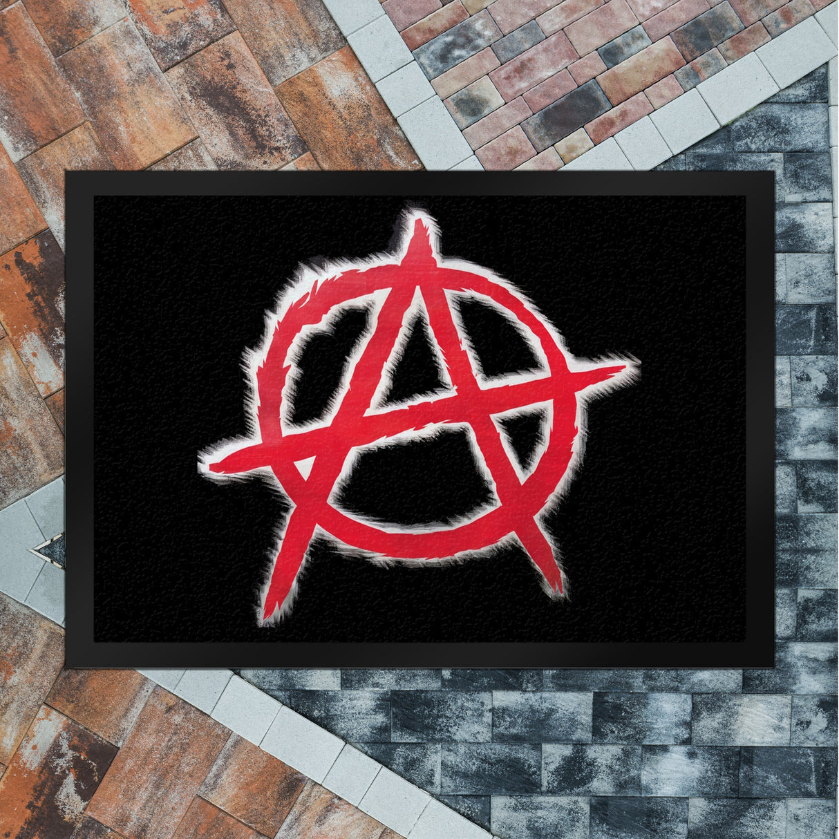 Rotes Anarchie-Symbol Fußmatte in 35x50 cm - Rebellisches Design für den Eingangsbereich