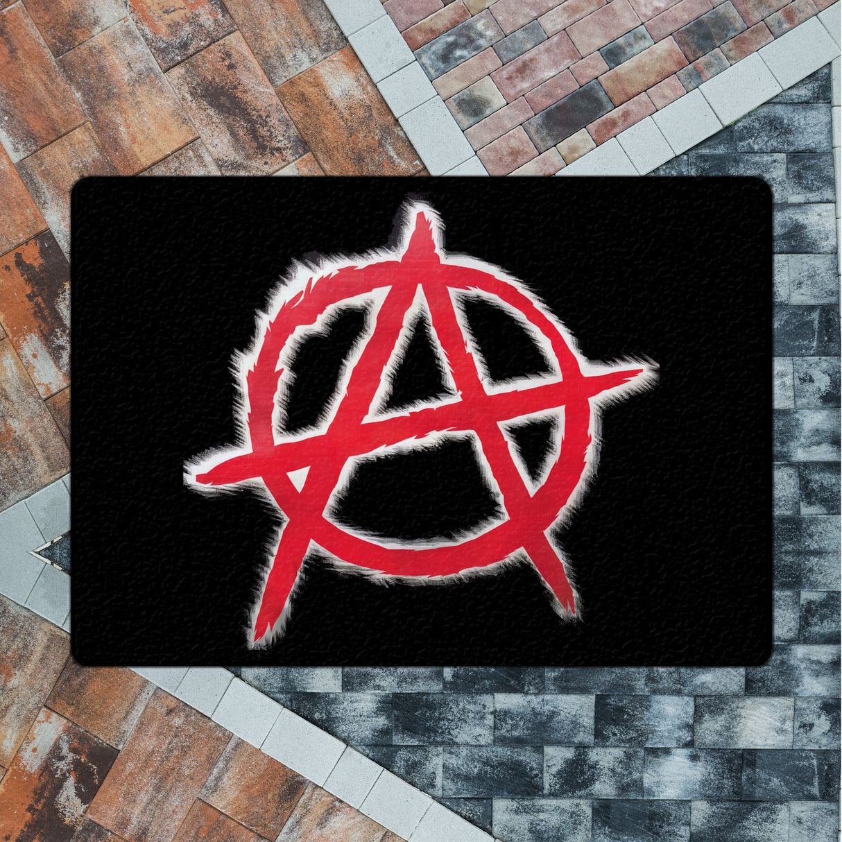 Rotes Anarchie-Symbol Fußmatte in 35x50 cm ohne Rand - Rebellisches Design für den Eingangsbereich