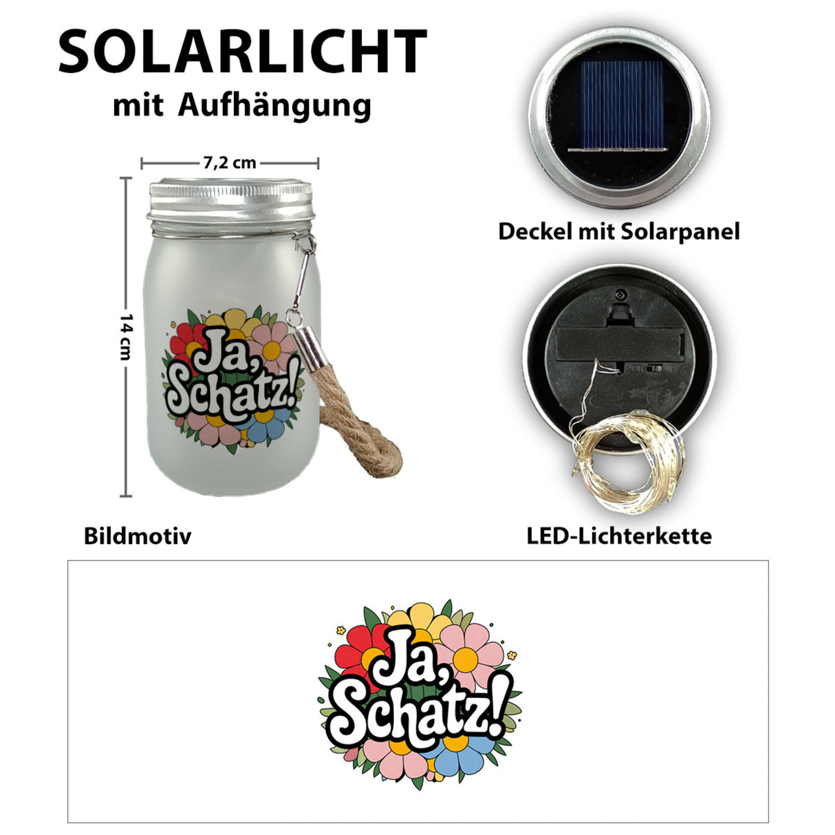 Ja Schatz Solarlicht mit floralem Dekor