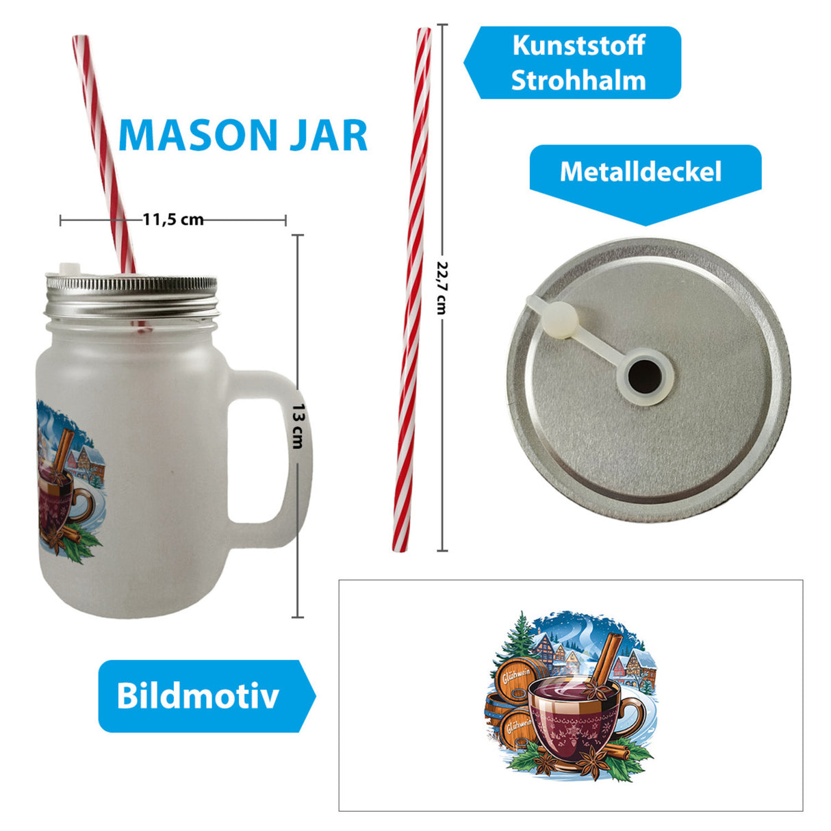 Winterlandschaft mit Glühweintasse Trinkglas mit Bambusdeckel - Glühwein