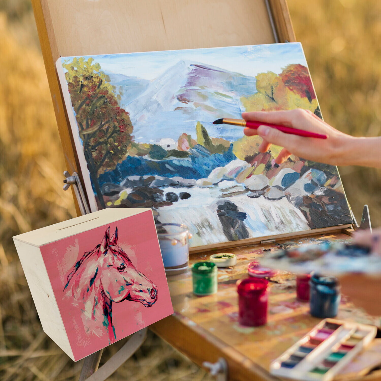 Pferdekopf im Aquarellstil Spardose - Kunstvolle Sparbüchse für Pferdeliebhaber