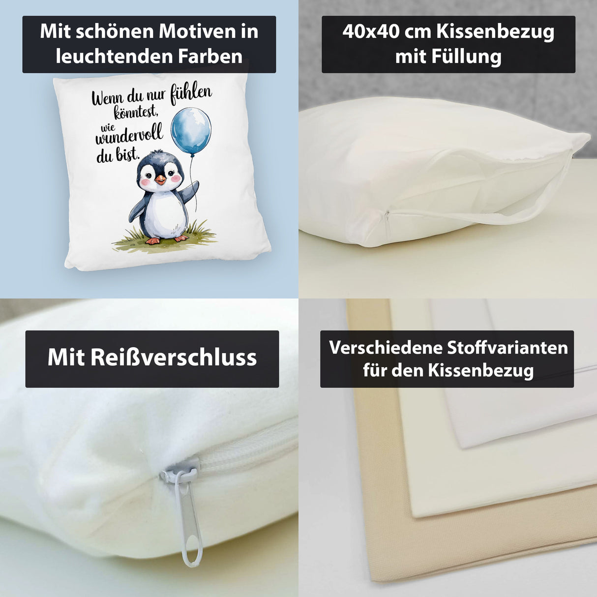 Pinguin mit Ballon - Wundervoll Kissen