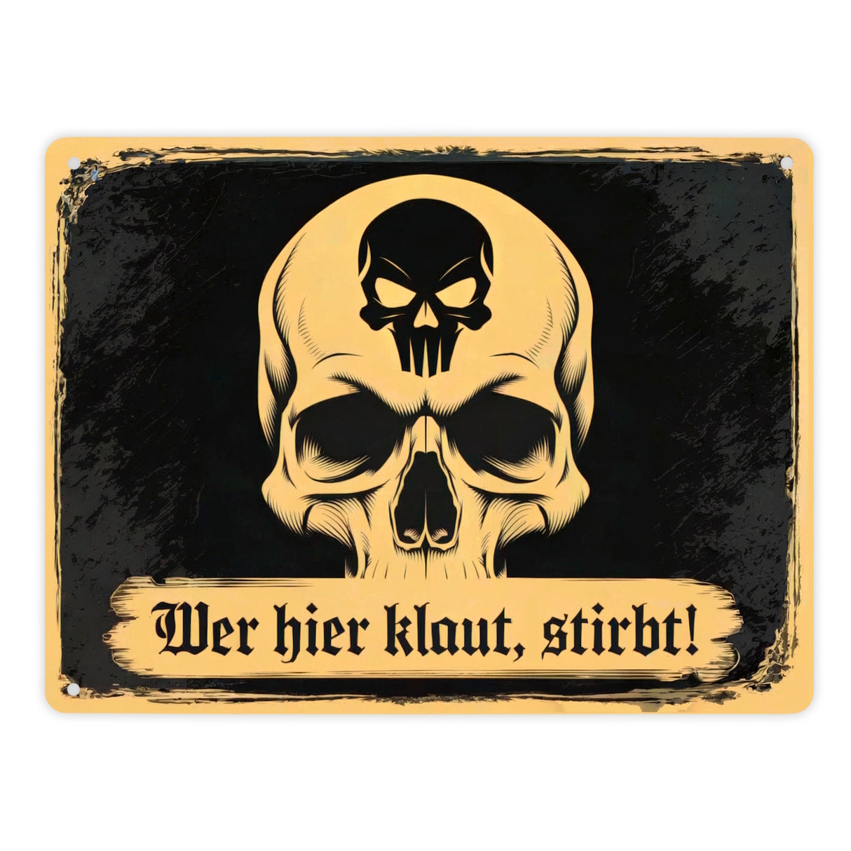 Totenkopf Warnung Wer hier klaut STIRBT Metallschild in 15x20 cm