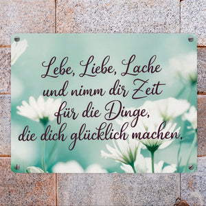 Lebe Liebe Lache - Glücklich sein Metallschild in 15x20 cm