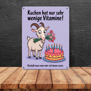 Ziege mit Torte - Viel Kuchen essen Metallschild in 15x20 cm