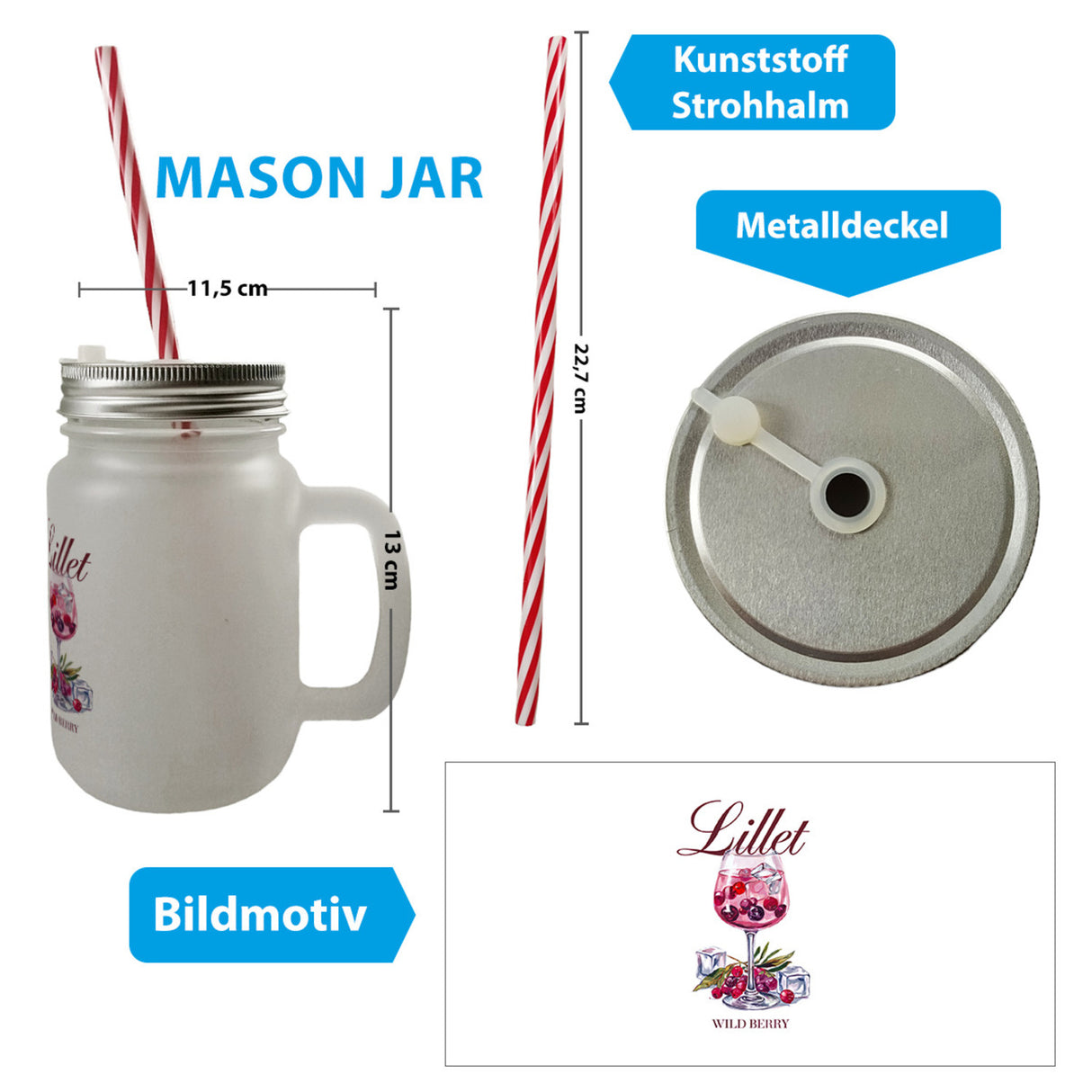 Weinglas mit Beeren - Lillet Wild Berry Trinkglas mit Bambusdeckel