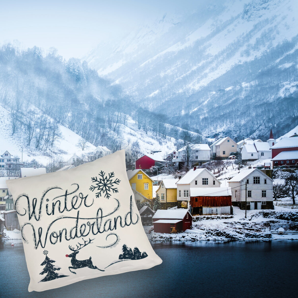 Winterwunderland mit Rentier - Kissen Winter Wonderland