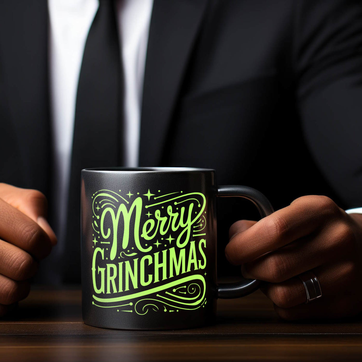 Merry Grinchmas Weihnachtsmuffel Tasse - Schwarzer Kaffeebecher