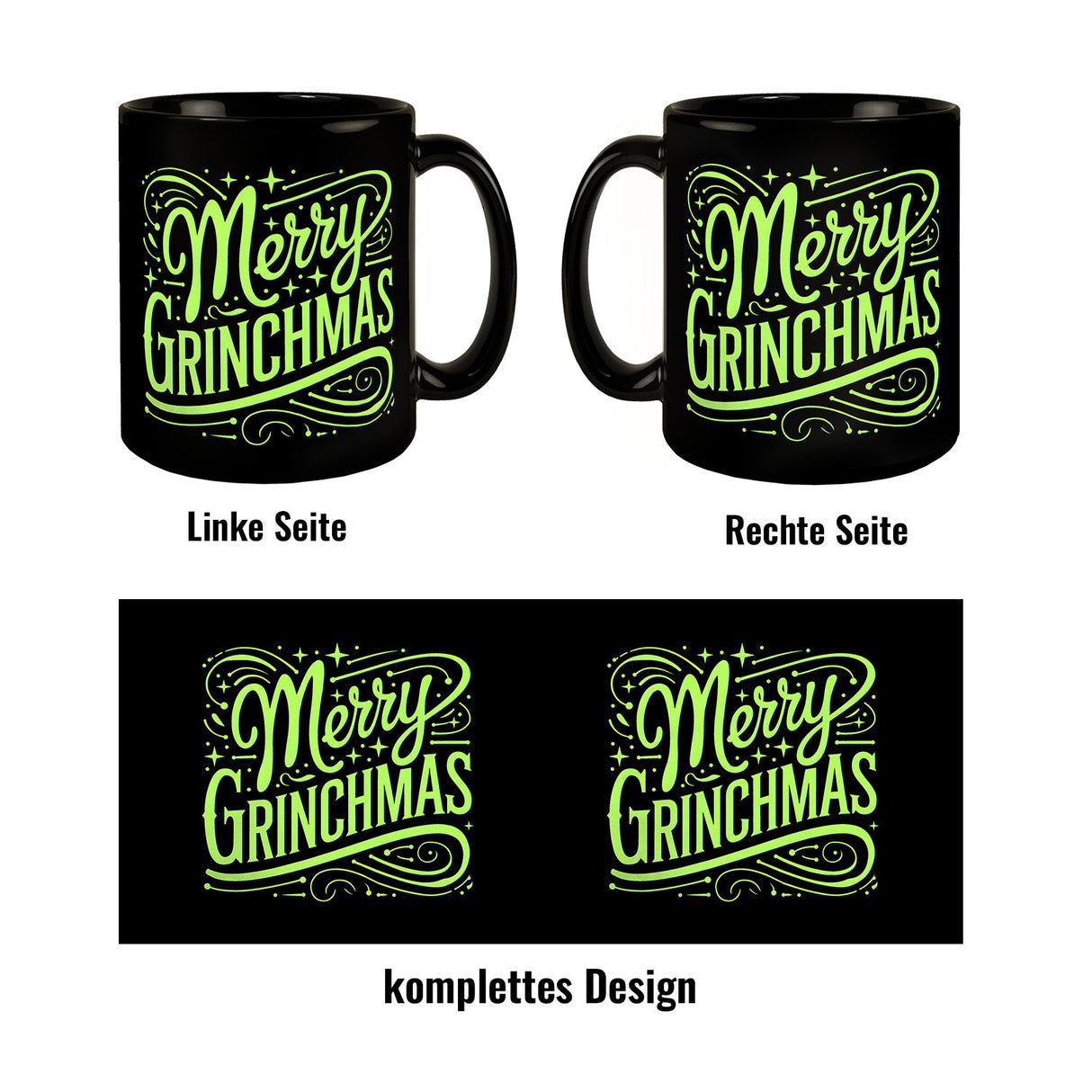 Merry Grinchmas Weihnachtsmuffel Tasse - Schwarzer Kaffeebecher