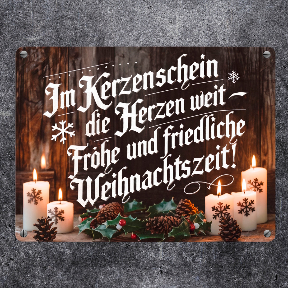 Im Kerzenschein Frohe Weihnachtszeit - Weihnachtsdesign Metallschild in 15x20 cm