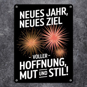 Neues Jahr neues Ziel Metallschild in 15x20 cm