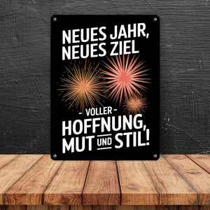 Neues Jahr neues Ziel Metallschild in 15x20 cm