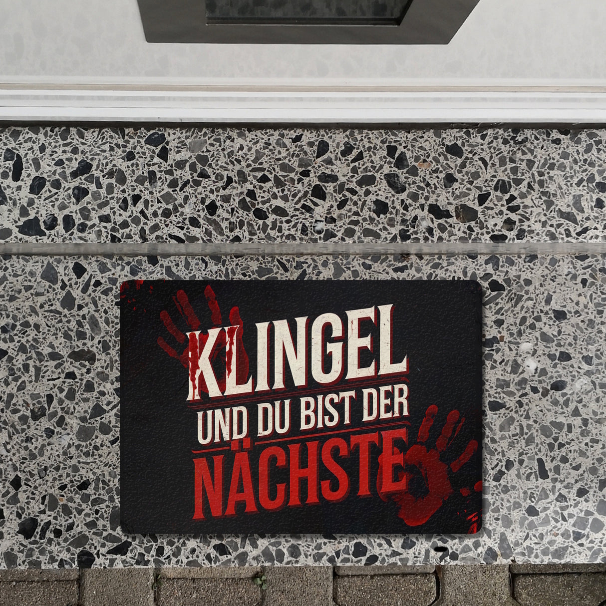 Blutiger Handabdruck Horror Fußmatte in 35x50 cm ohne Rand - Klingel und du bist der Nächste