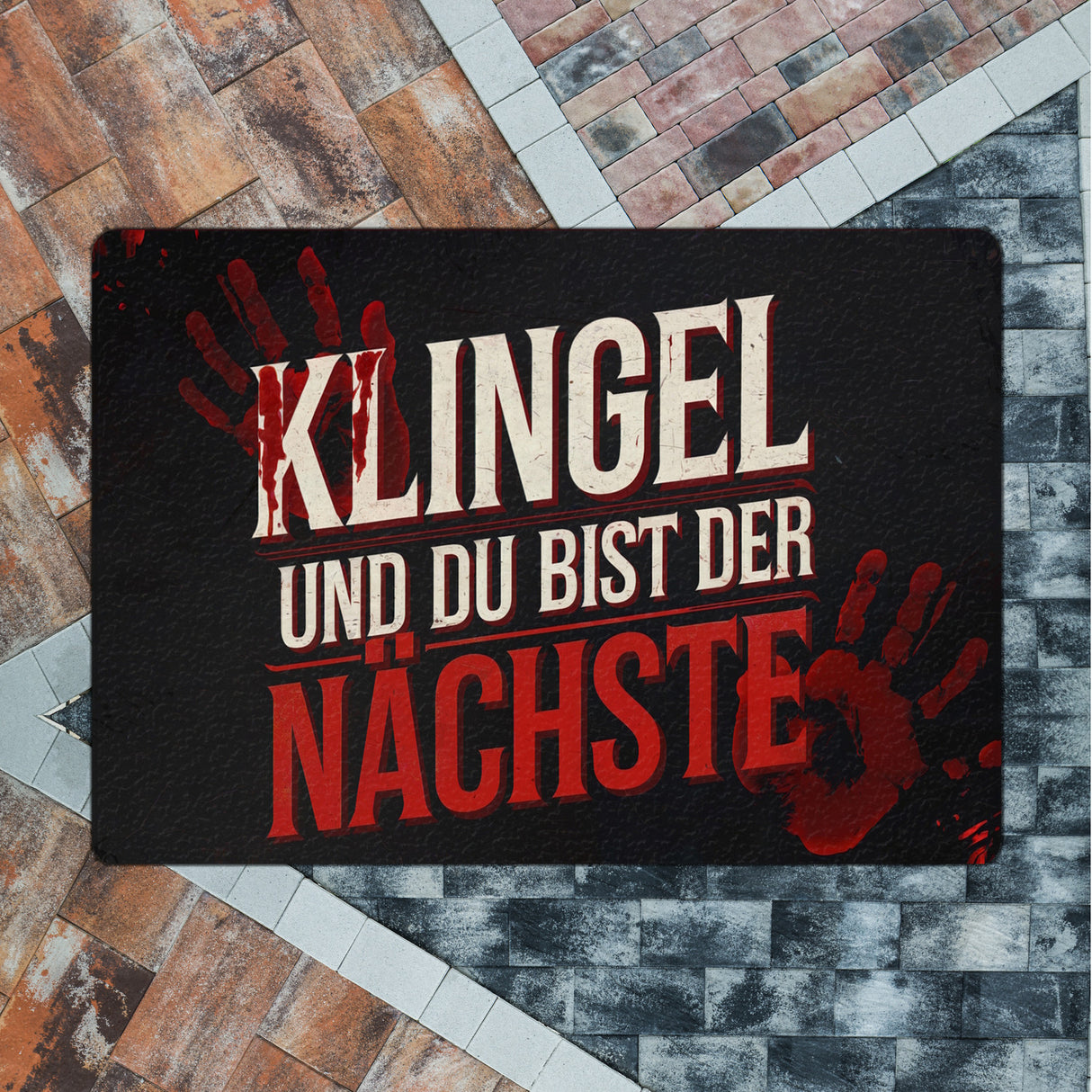 Blutiger Handabdruck Horror Fußmatte in 35x50 cm ohne Rand - Klingel und du bist der Nächste