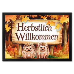 Igelbabys Herbstlich Willkommen Fußmatte in 35x50 cm